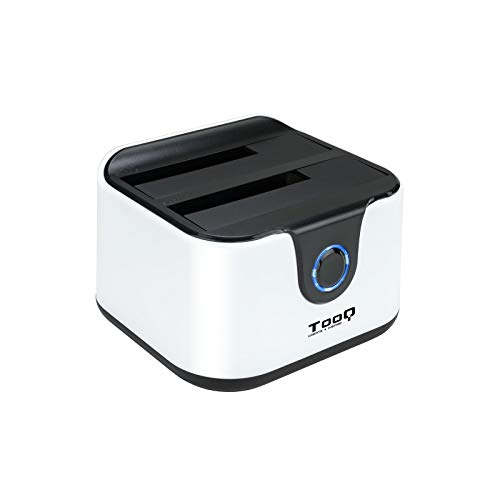 TooQ TQDS-802BW - Base de conexion Docking Station con Doble Bahia SATA para Discos de 2.5" y 3.5", USB 3.0 y USB 2.0 Host, Funcion Clone Offline, Color Blanco