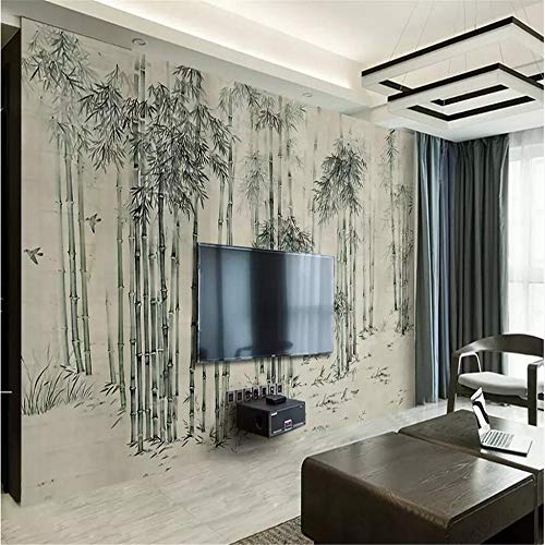 Wuyyii  Papel Tapiz Mural Pintado A Mano Nuevo Zen Chino Bosque De Bambú Tv Papel De Pared Decoración Del Hogar Mural Papel Tapiz 3D-120X100CM