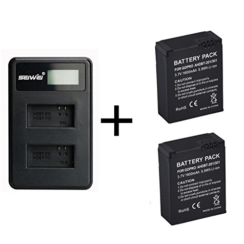 2 Piezas 1600mAh para GoPro AHDBT-201/301 Batería de la Cámara con Cargador de Batería Dual para Gopro Hero 3 3+ AHDBT-301, Batería AHDBT-201 (2 pcs Battery with Charger)