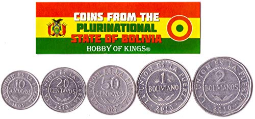 5 Monedas Diferentes - Moneda extranjera boliviana Antigua y Coleccionable para coleccionar Libros - Conjuntos únicos de Dinero Mundial - Regalos para coleccionistas
