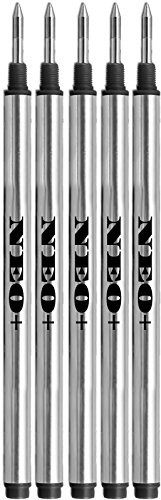 5 x recambios de bolígrafos que se adaptan a las plumas de Rollerball Mont Blanc de las líneas Solitaire, Noblesse, Generation, Scent, Bohème, Classic y StarWalker, Jinhao y Gullor (5 x NEGRO)