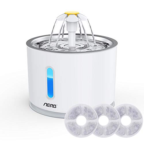 Aerb Fuente de Agua para Gatos 2.4L, con LUZ en Noche y Silencioso Altamente, Dispensador de Agua Automática para Mascotas con 3 Filtros de Carbón Activado