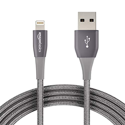 AmazonBasics - Cable USB tipo A con conector Lightning, doble, de nailon trenzado, colección prémium, 3 m - Gris oscuro AmazonBasics - Cable USB tipo A con conector Lightning, doble, de nailon trenzado, colección prémium, 3 m - Gris oscuro
