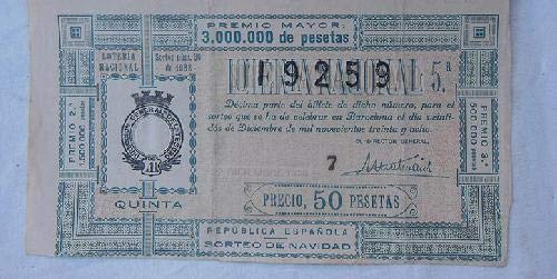 Antiguo Billete de Loteria - Old Lottery Ticket : LOTERIA NACIONAL 22 DICIEMBRE 1938