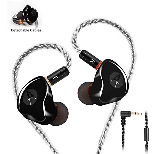 Audífonos in-Ear para audífonos con Cable y Dos Controladores, con Cables Desmontables MMCX, Aislamiento de Ruido, cómodo para músicos y Deportivos, a Prueba de Sudor, Color Negro