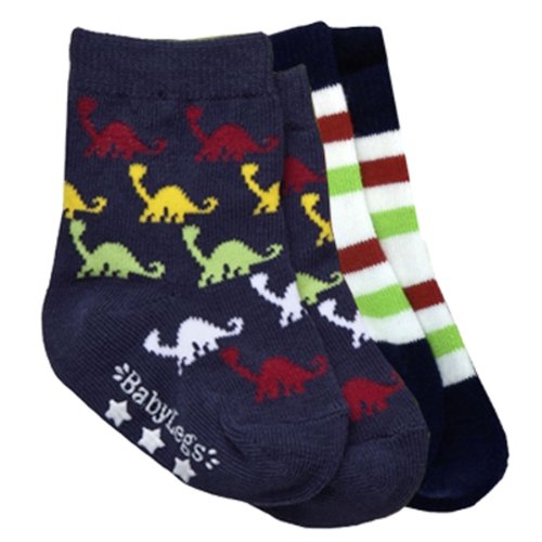 BabyLegs Bronto - Calcetines de bebé, diseño de dinosaurios (2 pares) azul azul, rojo, verde, blanco, amarillo Talla:talla 12-24 meses