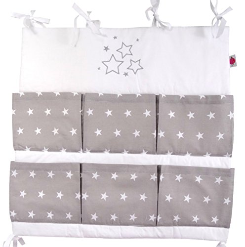Babymajawelt® Bolsa de cuna para cuna "STARS/Estrellas" - con la aplicación bordado - Utensilio, organizador, cuna Talla: 60x60cm (gris)