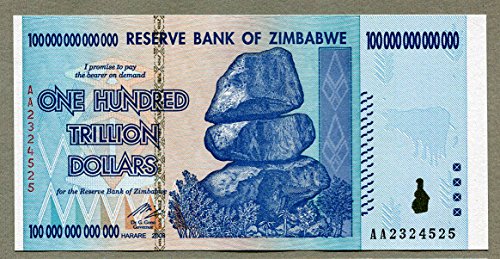 Banco de la Reserva de Zimbabwe billete de dólar $ - 100 Trillion Dollars