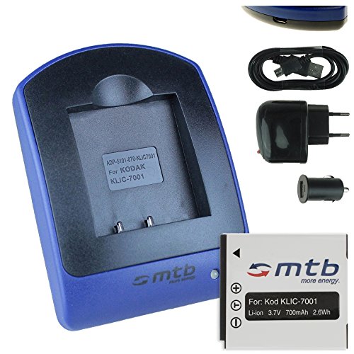 Baterìa + Cargador (USB/Coche/Corriente) para Kodak Klic-7001, Easyshare M320. / BenQ DC E1050 E1220 / Praktica Luxmedia 10-TS. Ver Lista