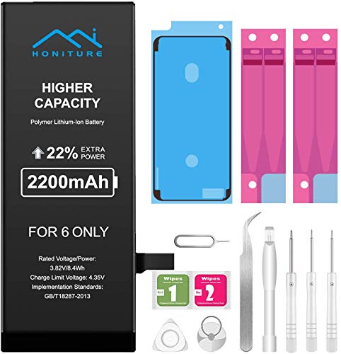 Batería para iPhone 6 de Alta Capacidad 2200mAh, 22% de Potencia Adicional y con Kits de Herramientas de Reparación, más 2 * Cintas Adhesiva 1 * Adhesivo de Pantalla e Manual de Instrucciones