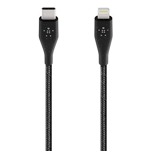 Belkin Boost Charge - Cable USB-C con conector Lightning y correa (fabricado con DuraTek, cable de carga ràpida USB-C a Lightning, cable USB-C para iPhone, 1,2 m), negro