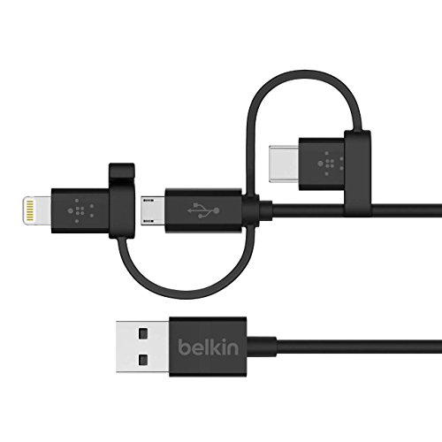 Belkin F8J050bt04-BLK - Cable Micro-USB con Adaptador Lightning y Adaptador USB-C, 1,2 m (Compatible con Apple iPhone/iPad, Samsung Galaxy S9/S9+/Note 9, Negro