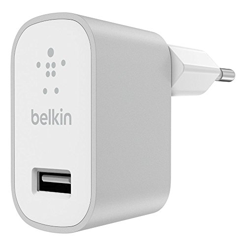 Belkin F8M731vfSLV - Cargador Premium doméstico (12 W, 2.4 A, carga inteligente, compatible con iPhone 8/8+/X) plateado metálico