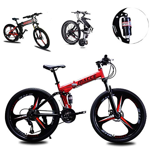 Bicicleta de montaña Hombres Mujeres, bastidor de suspensión plegable de aluminio ligero completo de bicicletas 21/24/27 Velocidad, tres crucero de ruedas de doble freno de disco,Rojo,26inch 24speed