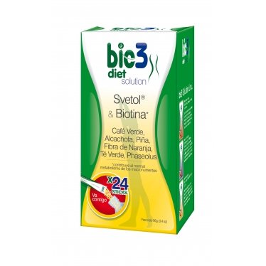 Bio3 Diet Solution - Svetol, Biotina, Alcachofa, Piña, Fibra, Té Verde Y Phaseolus - 24 Sticks - Agradable Sabor - Diluir En Agua Y Tomar - Recomendado Por Expertas De EnFemenino - Envío Gratis