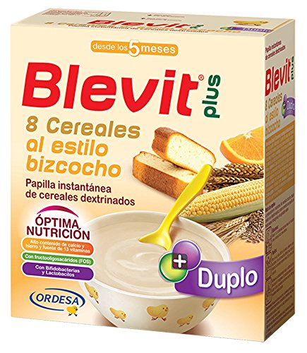 Blevit Plus Duplo 8 Cereales Al Estilo Bizcocho, 1 unidad 600 gr. A partir de los 5 meses.