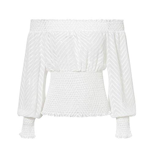 Blusa de Gasa con Hombros Descubiertos y Camisa de Mujer con Volantes de Manga Larga para Mujer Blusa Blusa elástica de otoño para Mujer Blusa de Gasa con Hombros Descubiertos y Camisa de Mujer con Volantes de Manga Larga para Mujer Blusa Blusa elástica de otoño para Mujer