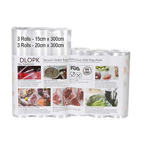 Bolsas de Vacío 6 Rollos 15x300cm y 20x300cm Bolsas Profesional para la Conservación,Sous Vide Cocina, Certificación de seguridad de grado alimenticio Bolsas de Vacío 6 Rollos 15x300cm y 20x300cm Bolsas Profesional para la Conservación,Sous Vide Cocina, Certificación de seguridad de grado alimenticio