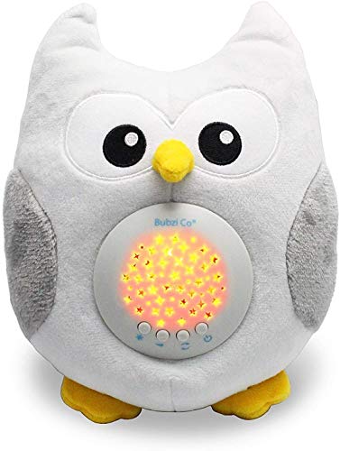 Bubzi Co Búho quitamiedos Relajante y Luz de Noche y Emisor de Sonido Relajante – Peluche bebé con Ruido Blanco y Proyector de Estrellas LED y 10 Canciones de Cuna bebé