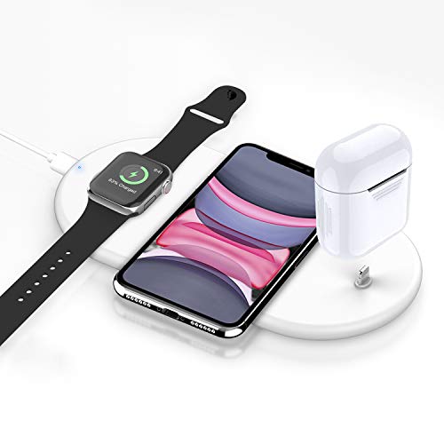 Cargador inalámbrico Rápido, Estación de Carga Rápida Qi Inalámbrica 3 en 1 Soportes de Carga de para iPhone 11/11 Pro Max / X / XS Max / 8 Apple Watch Charger 5 4 3 2 1 Airpods Pro 1 2 y Qi-Enabled