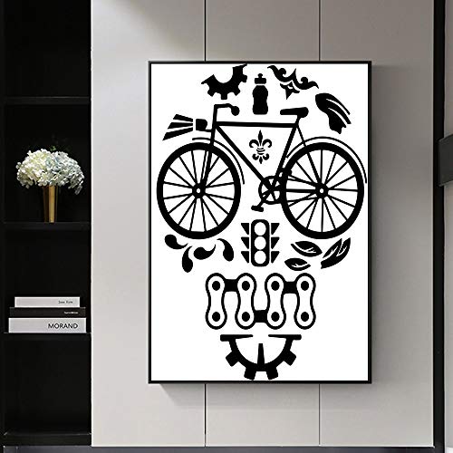 Cartel de Bicicleta de Estilo Moderno Simple y Mural de impresión en Blanco y Negro Pintura de Aceite de Bicicleta de Arte,Pintura sin Marco,60x83cm