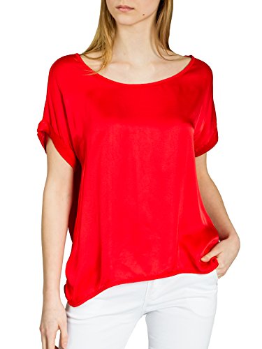 Caspar BLU017 Blusa Camiseta de Verano Elegante para Mujer de Rayon y Viscosa, Color:Rojo, Talla:XL/XXL
