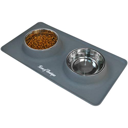 Comedero para Perro o Gato de Acero Inoxidable, Dos Cuencos con Alfombra Antideslizante de Silicona para Perros Grande/Medianos y Gatos (S, 12oz/bol) Comedero para Perro o Gato de Acero Inoxidable, Dos Cuencos con Alfombra Antideslizante de Silicona para Perros Grande/Medianos y Gatos (S, 12oz/bol)