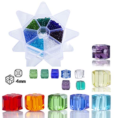 Crystalsuncatcher DIY 4 mm Cubo de cuentas de cristal 1330 piezas para bisutería, varios colores facetados forma colorido separador de cuentas de cristal suministros para pulsera collar