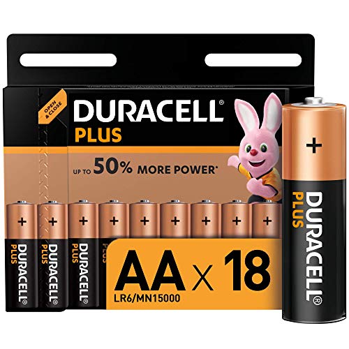 Duracell Plus AA - Pilas Alcalinas paquete de 18 con apertura simplificada, 1.5 Voltios LR06 MX1500