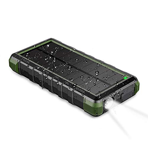 EasyAcc Batería Externa 24000mAh Resistente al Agua Polvo y Golpes Cargador de Viaje USB C para iPhone Samsung Tabletas Negro y Verde