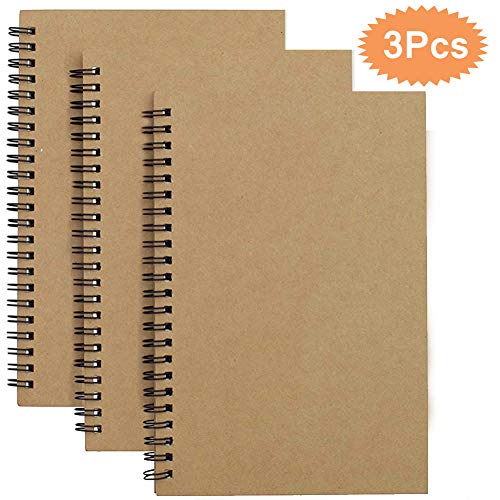 Espiral Cuaderno de Bocetos A5, Pack de 3 Cuaderno de Dibujo Bloc de Notas en Blanco,100 Páginas / 50 Hojas - Perfecto para Viajar Dibujo Artístico (Brown)