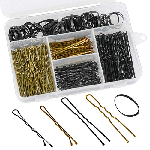 FOCCTS 300 piezas de horquillas y bandas para el pelo, incluye 200 horquillas en forma de U y 100 bandas para el pelo con caja de almacenamiento para niñas y mujeres, color dorado y negro FOCCTS 300 piezas de horquillas y bandas para el pelo, incluye 200 horquillas en forma de U y 100 bandas para el pelo con caja de almacenamiento para niñas y mujeres, color dorado y negro