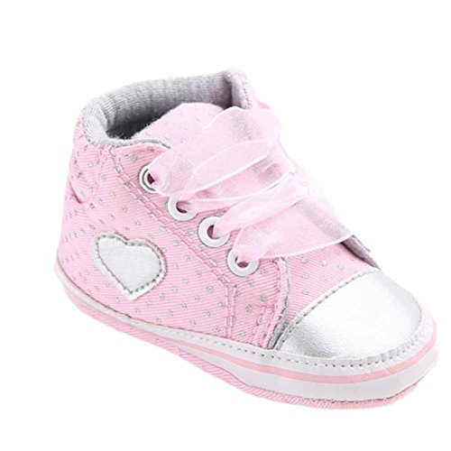 Fossen Recién Nacido Zapatos Primeros Pasos Bebe Niña Forma de corazón Antideslizante Suela Blanda Zapatos (0-6 Meses, Rosa)