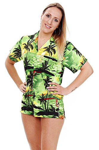 Funky Camisa Blusa Hawaiana, Manga Corta, Surf, Verde, M