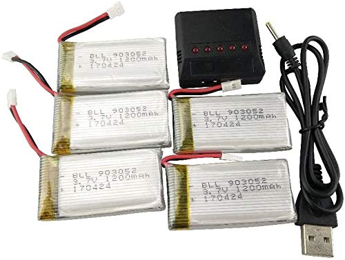 Fytoo 5PCS 3.7V 1200mAh Litio Batería y 5 en 1 Cargador para Syma X5SC X5SW X5SC-1 RC Quadcopter Drone