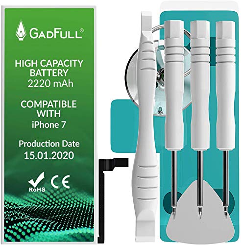 GadFull Batería de Alta Capacidad de reemplazo Compatible con iPhone 7 | 2020 Fecha de producción | Incluye Manual de reparación y Kit Profesional de Juego de Herramientas GadFull Batería de Alta Capacidad de reemplazo Compatible con iPhone 7 | 2020 Fecha de producción | Incluye Manual de reparación y Kit Profesional de Juego de Herramientas