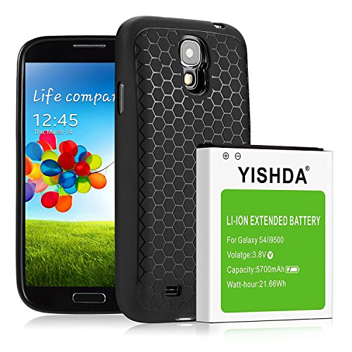 Galaxy S4 recargable extendido, yishda 5700 mAh Li-ion Batería para Samsung Galaxy S4, i9500, i9505, i9506 (no para Galaxy S4 Active), con Tapa Trasera y funda protectora [18 meses de garantía]