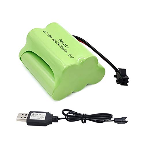 Gecoty® Batería AA recargable Ni-MH 6V 2400 mAh con cable de carga USB, enchufe SM 2P, Para el coche de control remoto de acrobacias, luces solares, herramientas eléctricas, electrodomésticos