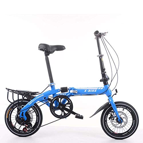 Grimk Bicicleta Plegable para Adultos Rueda De 16 Pulgadas Bici Mujer Retro Folding City Bike Velocidad única,Manillar Y Sillin Confort Ajustables,Capacidad 120kg,Blue,14inches