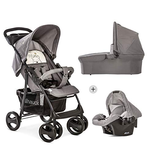 Hauck Shopper SLX trioset - carro, coche bebes 3 piezas de capazo, sillita y grupo 0+, botellero, plegado facil y comodo, 0 meses a 25 kg, gris (stone/grey)