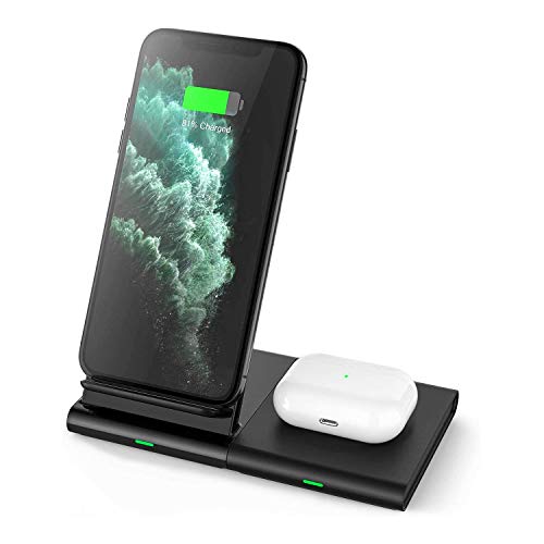 Hoidokly Cargador Inalámbrico, 2 en 1 Soporte de Carga para iPhone SE/11 Pro Max/X/XR/XS/8/8P, Base de Carga Rápida para AirPods Pro,Samsung Galaxy Z Flip/S20/S20+/S10/S10+/S10e/S9/S8/Note 10+(Negro) Hoidokly Cargador Inalámbrico, 2 en 1 Soporte de Carga para iPhone SE/11 Pro Max/X/XR/XS/8/8P, Base de Carga Rápida para AirPods Pro,Samsung Galaxy Z Flip/S20/S20+/S10/S10+/S10e/S9/S8/Note 10+(Negro)