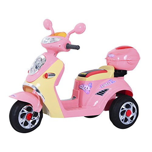 HOMCOM Coche Triciclo Moto Eléctrica Infantil Correpasillos a Batería Niños 3-8 años 6V Metal + PP 108x51x75cm Rosa