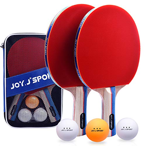 Joy.J Sets de Ping Pong, 2 Raquetas de Ping Pong + 3 Pelotas + 1 Bolsa, Profesionales Palas Ping Pong, Cómodo Mango | Esponja de Alta Elasticidad | Goma de Doble Cara (Conjunto recreativo)