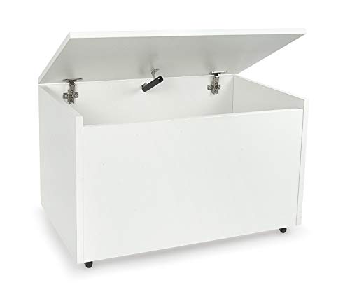 LEOMARK Caja de madera banco XXL con almacenamiento para juguetes, accesorios Baúl de juguetes sobre ruedas, blanco LEOMARK Caja de madera banco XXL con almacenamiento para juguetes, accesorios Baúl de juguetes sobre ruedas, blanco