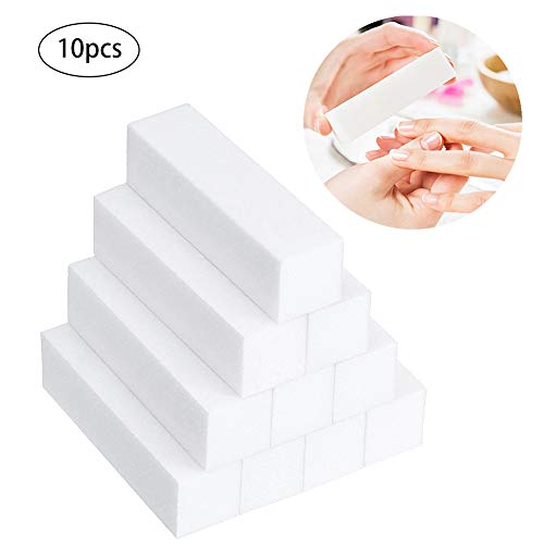 Lima de uñas cuadrada con esponja para pulir bloque de lijado para manicura, 10 unidades, color blanco