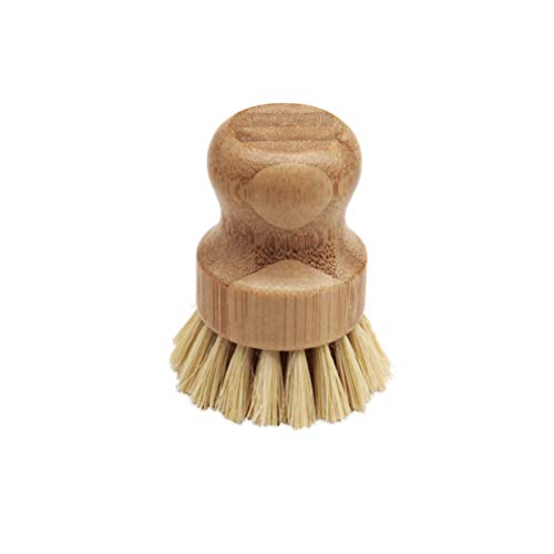 Linpu - Cepillo de madera para vajilla, cepillo redondo de bambú, cepillo de cerdas cortas, Bamboo + Mane., blanco, 8 * 4.5cm