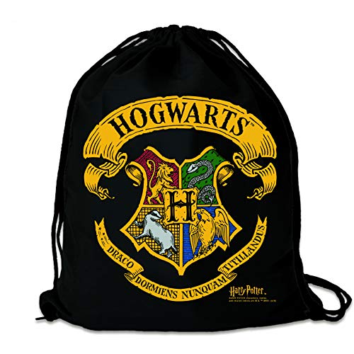 Logoshirt - Harry Potter - Hogwarts - Logo - Mochila Saco - Bolsa - negro - Diseño original con licencia