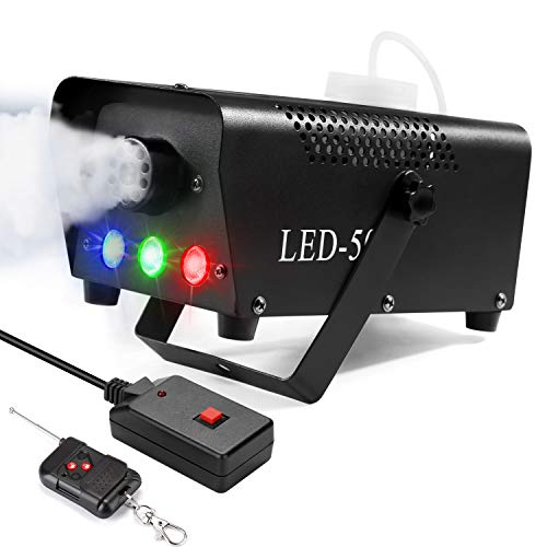 Máquina de niebla AGPtEK con mando a distancia inalámbrico y luz LED multicolor, 500 W, estable y portátil, apta para Halloween, Navidad, bodas y actuaciones, etc.