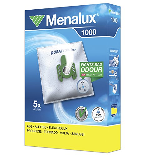 Menalux 1000 - Pack de 5 bolsas y 1 filtro para aspiradoras AEG, Alfatec, Electrolux, Progress, Tornado, Volta y Zanussi Menalux 1000 - Pack de 5 bolsas y 1 filtro para aspiradoras AEG, Alfatec, Electrolux, Progress, Tornado, Volta y Zanussi