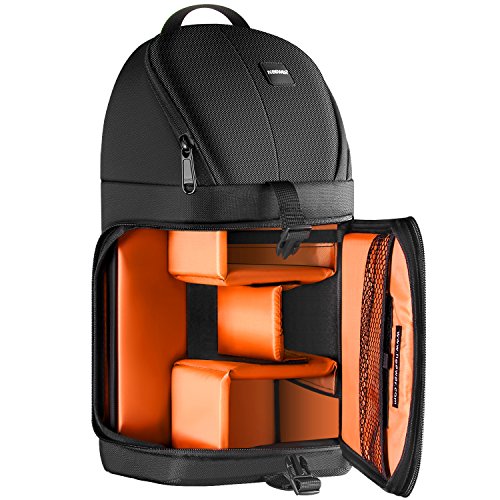 Neewer Profesional Bolsa de cámara Almacenamiento Durable Resistente al Agua y Prueba del rasgón Negro Mochila maletín para cámara DSLR, Lente y Accesorios NW-XJB02S (Interior Naranja)